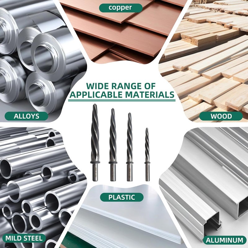 Riyhch 4PCS M35 HSS Taper Chucking Reamer Set 3/8",1/2",5/8",3/4" Fit 3/8" or 1/2" Shank Construction Reamer Drill Bit Bridge Also for Wood Alloy Steel Metal Align The Existing Hole and Expand The Reamer - Image 5